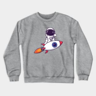 Cute Astronaut Landing On Rocket Cartoon Crewneck Sweatshirt